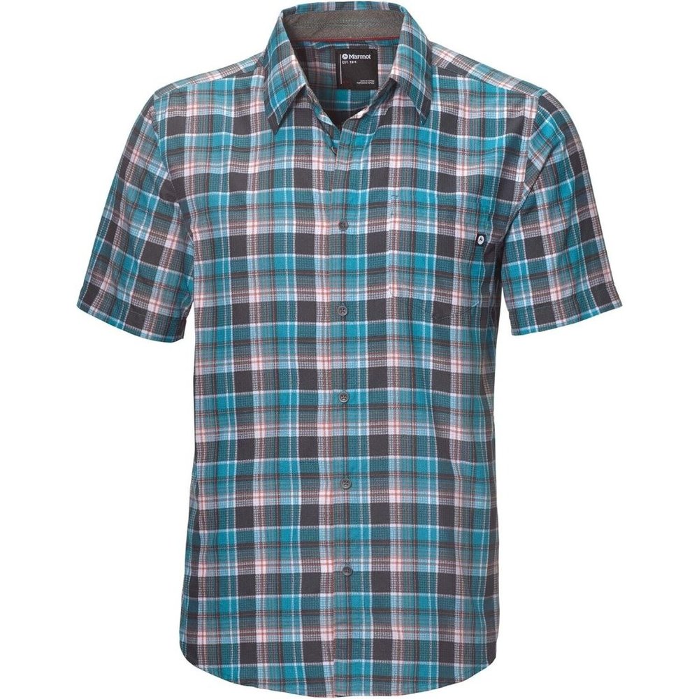 Marmot Syrocco Plaid Enamel Blue Short Sleeve Button Front Shirt Mens Small